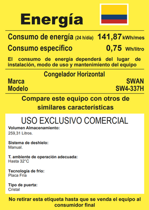 CONGELADOR SWAN CHV SW-337H TAPA DE VIDRIO