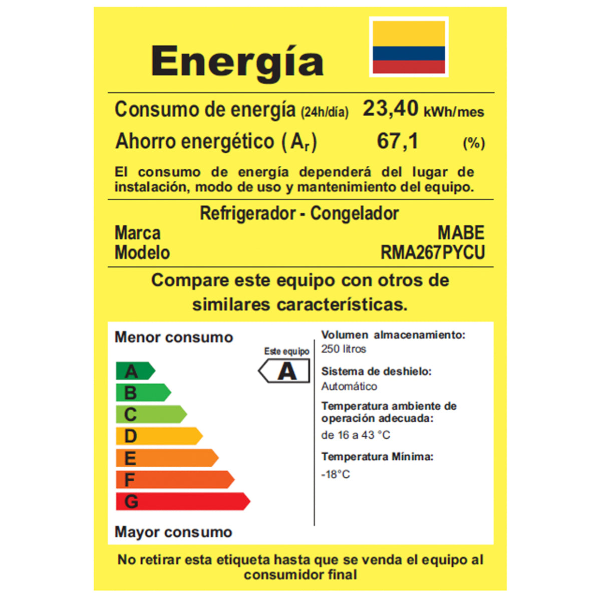 Nevera No Frost 267 L Brutos Inox Mabe - RMA267PYCU