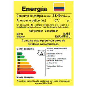 Nevera No Frost 267 L Brutos Inox Mabe - RMA267PYCU