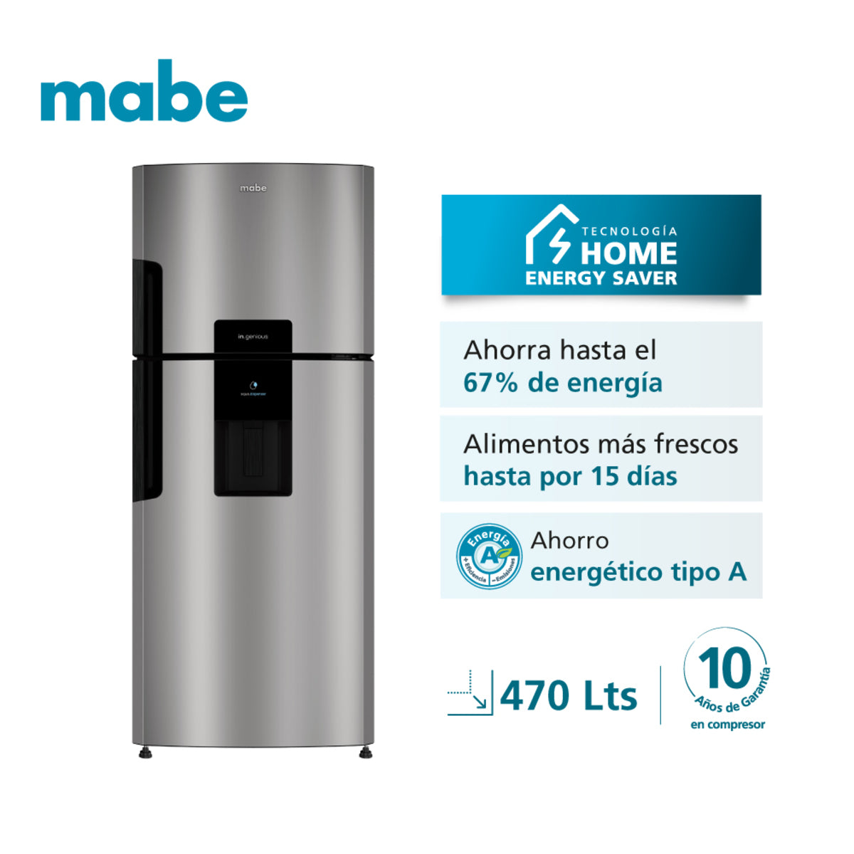 Nevera No Frost 470 L Brutos Inox Mabe - RMP470YCU