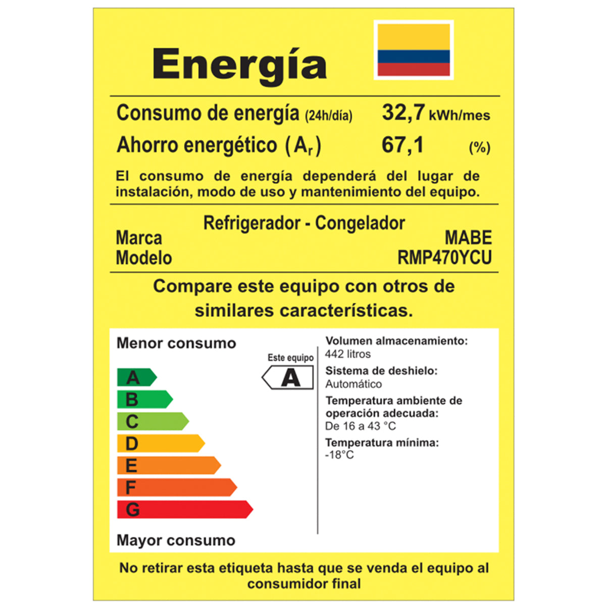Nevera No Frost 470 L Brutos Inox Mabe - RMP470YCU