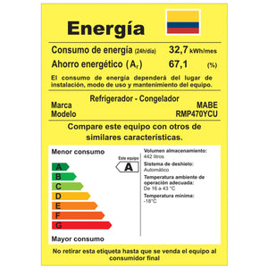 Nevera No Frost 470 L Brutos Inox Mabe - RMP470YCU