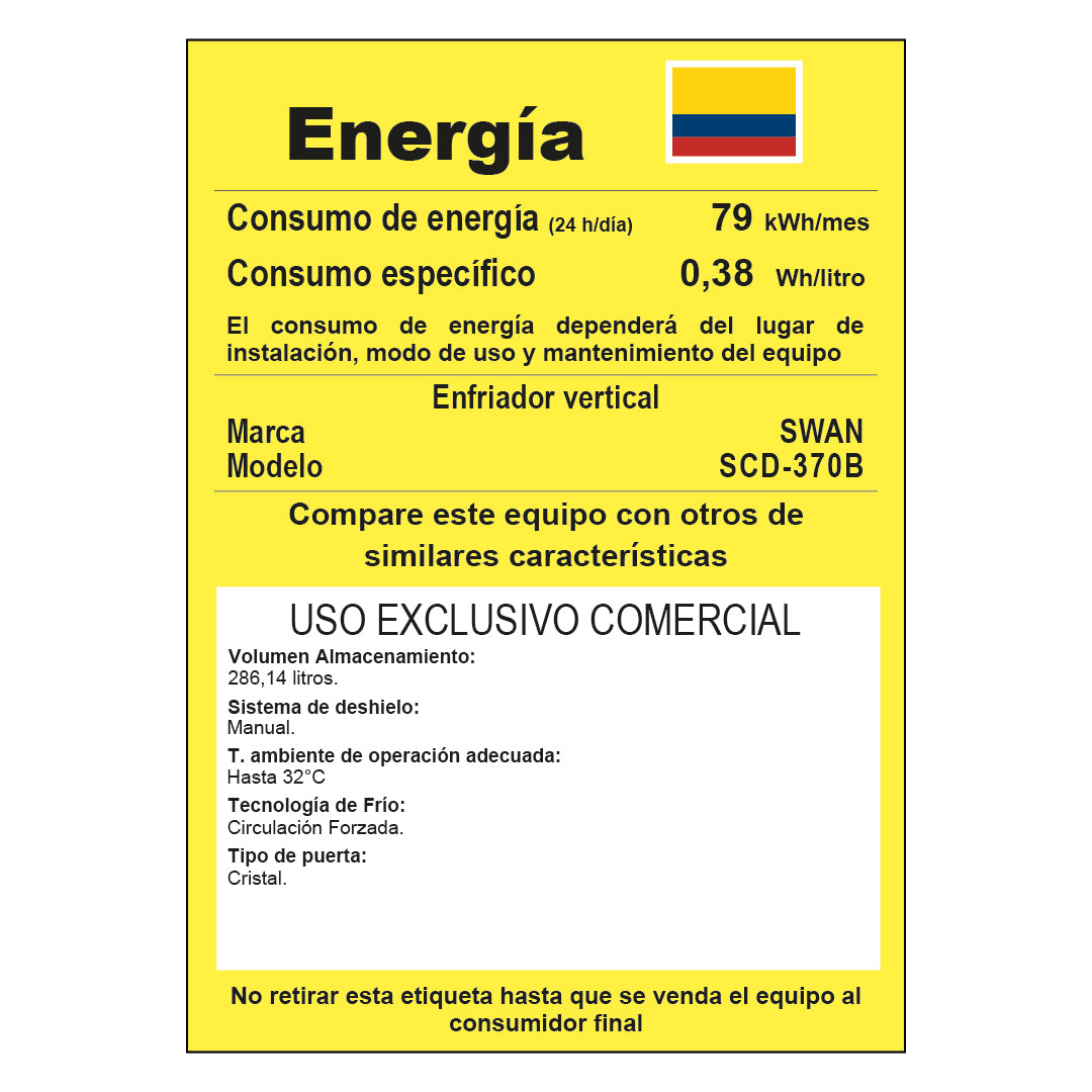 VITRINA REFRIGERADA SWAN 286 LITROS CON CONGELADOR SUPERIOR | SCD-370B