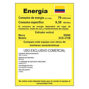 VITRINA REFRIGERADA SWAN 286 LITROS CON CONGELADOR SUPERIOR | SCD-370B