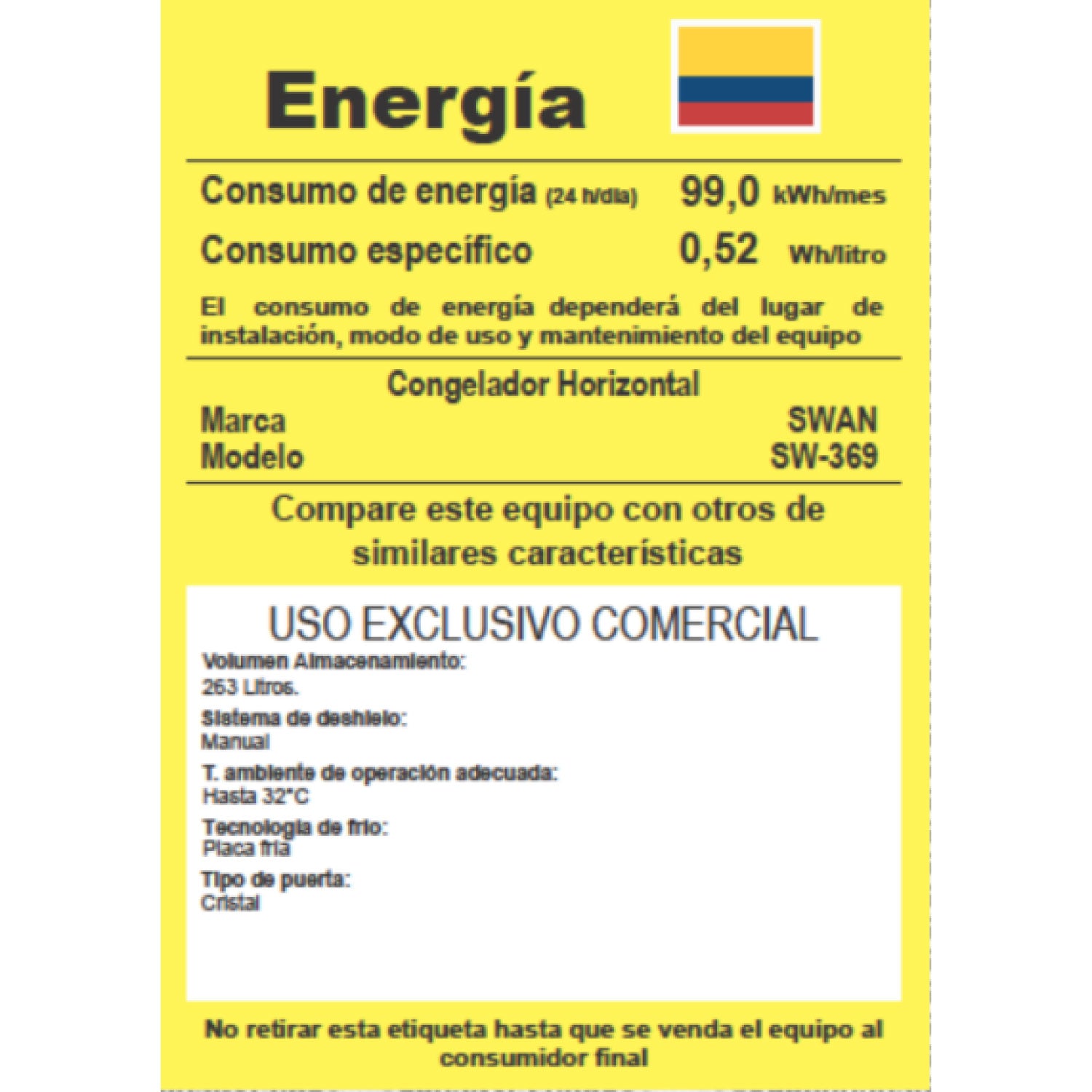 CONGELADOR HORIZONTAL SWAN 263 L CON TAPA DE VIDRIO | SW-369