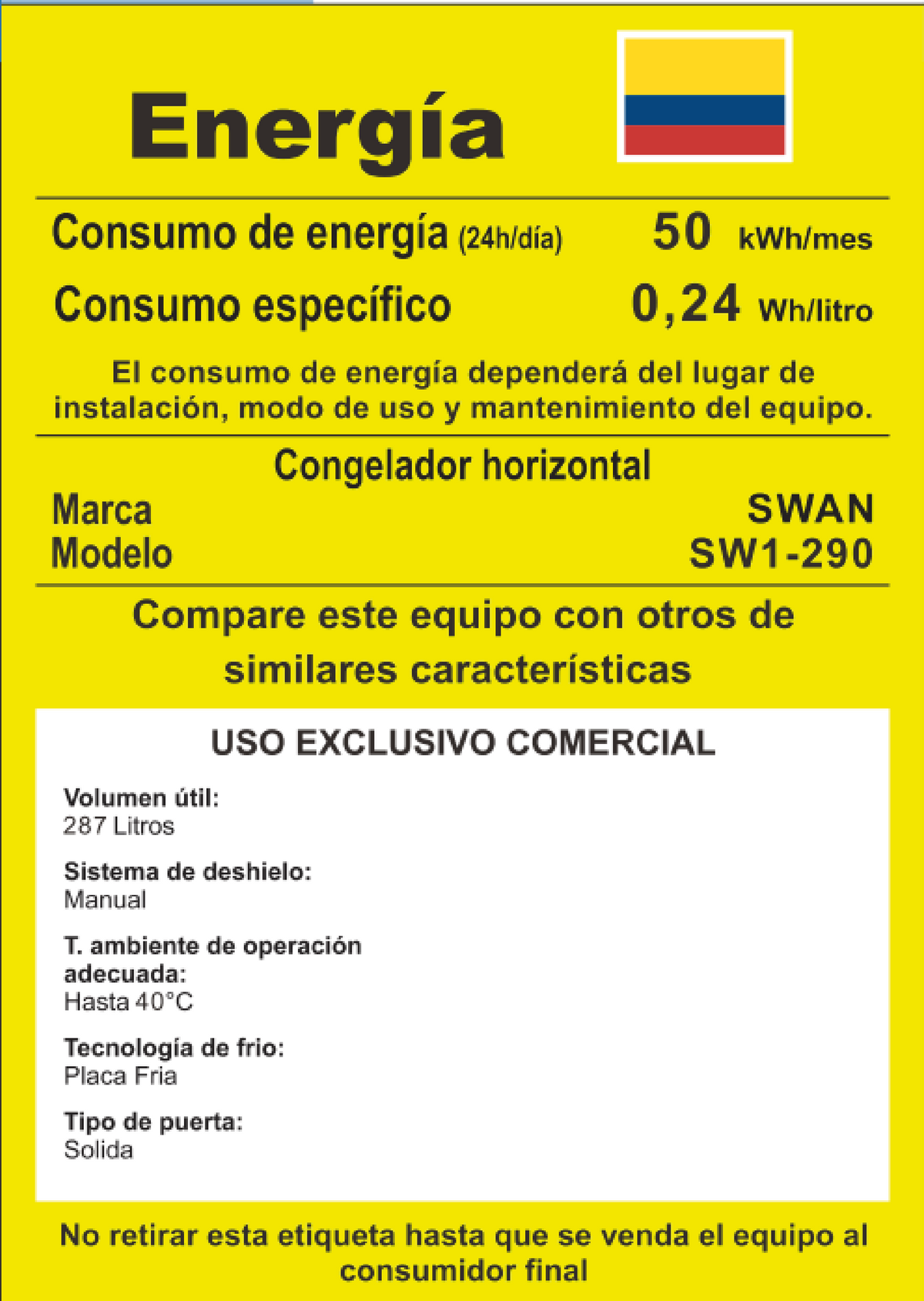 CONGELADOR HORIZONTAL SWAN 287 LITROS | SW1-290