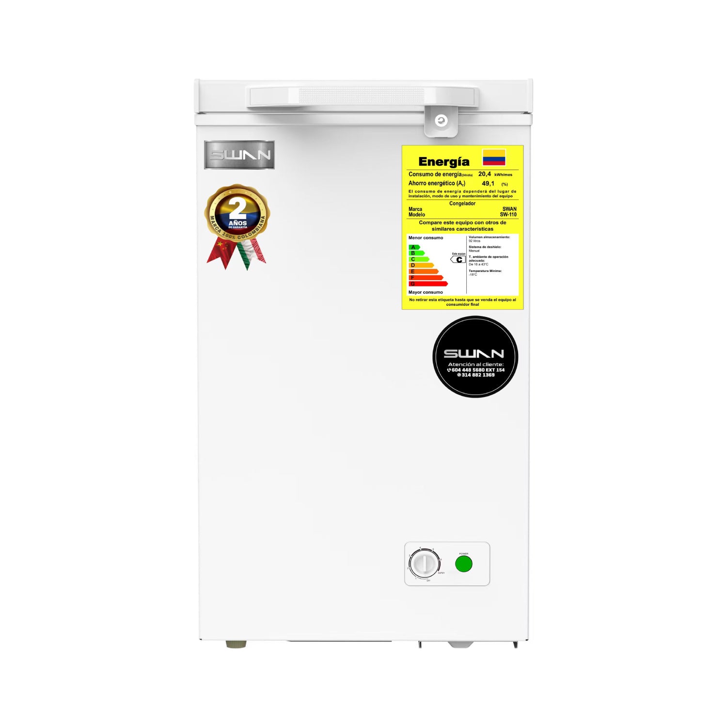 Congelador Horizontal SWAN 92L Puerta Sólida | SW-110