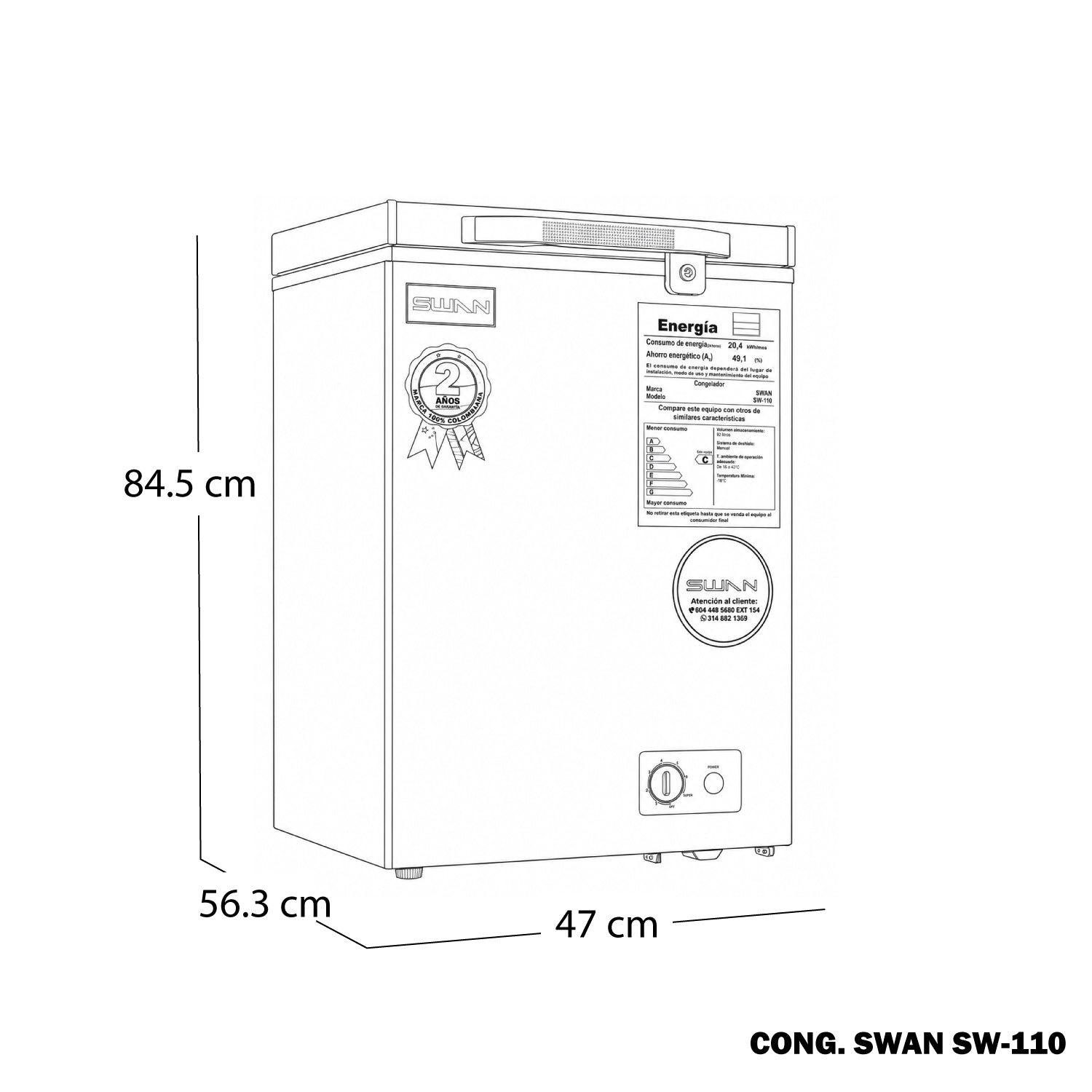 Congelador Horizontal SWAN 92L Puerta Sólida | SW-110