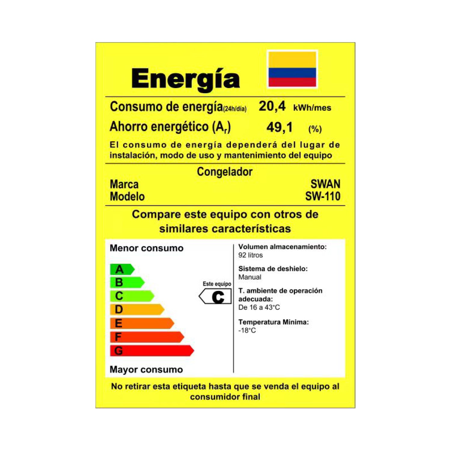 Congelador Horizontal SWAN 92L Puerta Sólida | SW-110