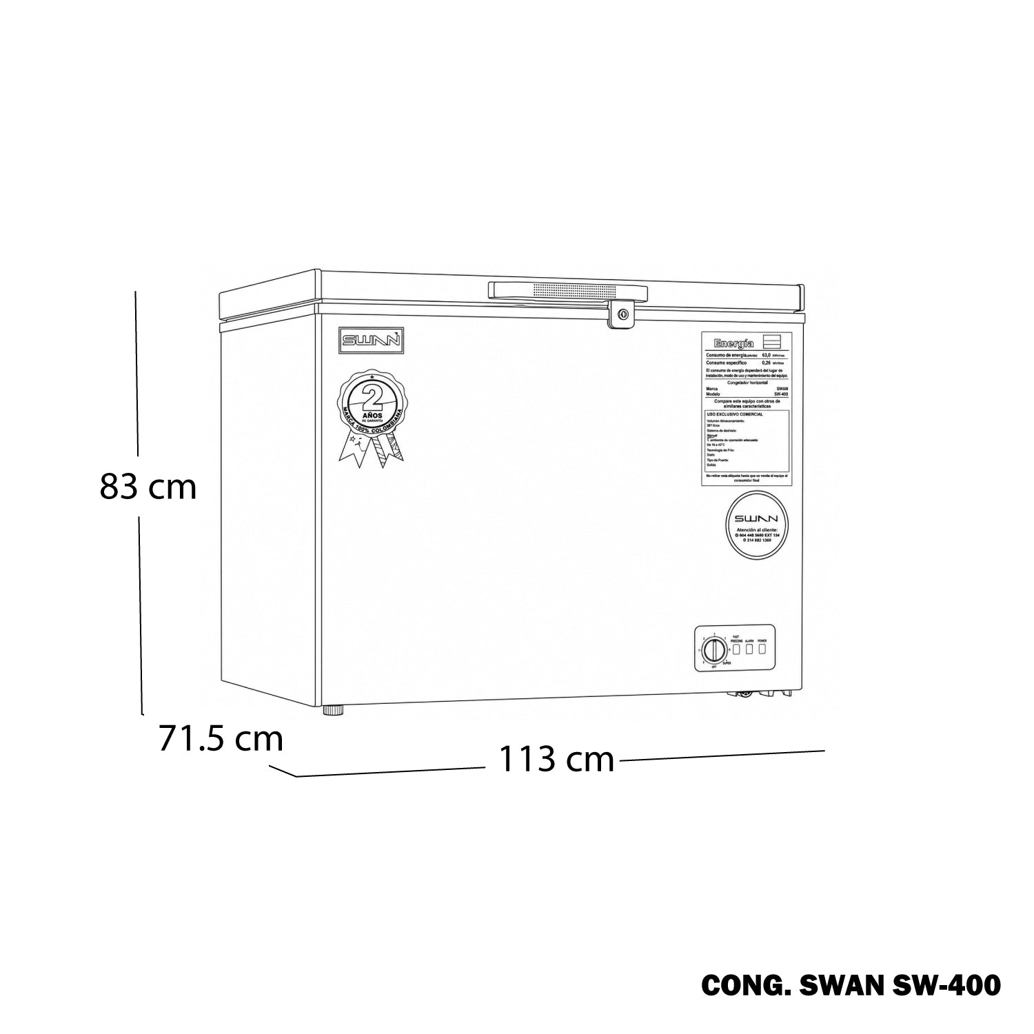 Congelador Horizontal SWAN 337L Puerta Sólida | SW-400
