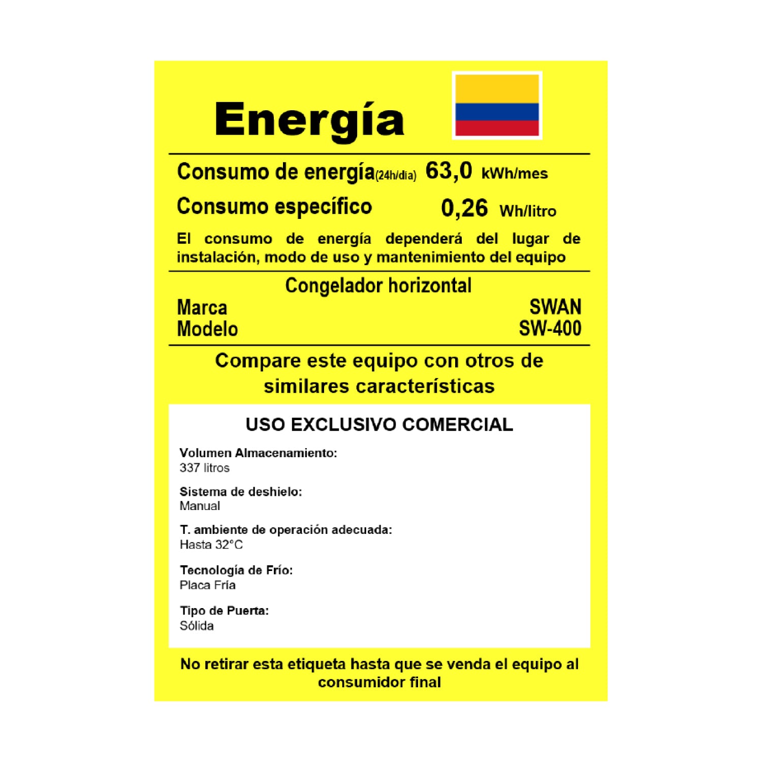 Congelador Horizontal SWAN 337L Puerta Sólida | SW-400