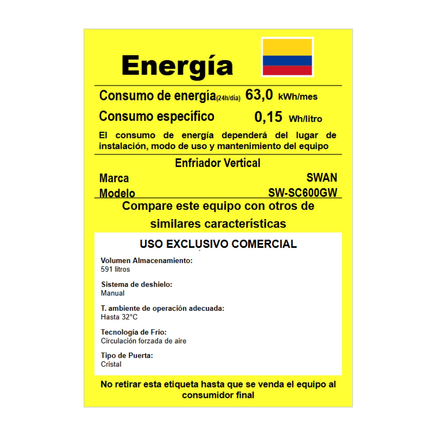 VITRINA REFRIGERADA SWAN 591 LITROS | SW-SC 600 GW