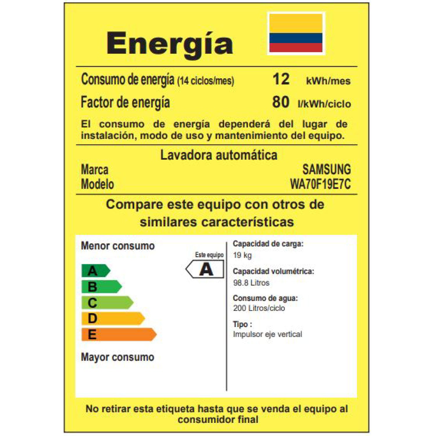 Lavadora 19 kg con EcoBubble y SmartThings + INTELIGENCIA ARTIFICIAL - WA70F19E7CCO