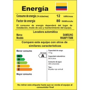 LAVADORA SAMSUNG 17 KG + INTELIGENCIA ARTIFICIAL - WA80F17S8BCO