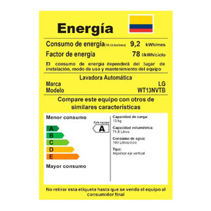 Lavadora LG Carga Superior 13 Kilos WT13NVTB.DNBECOL