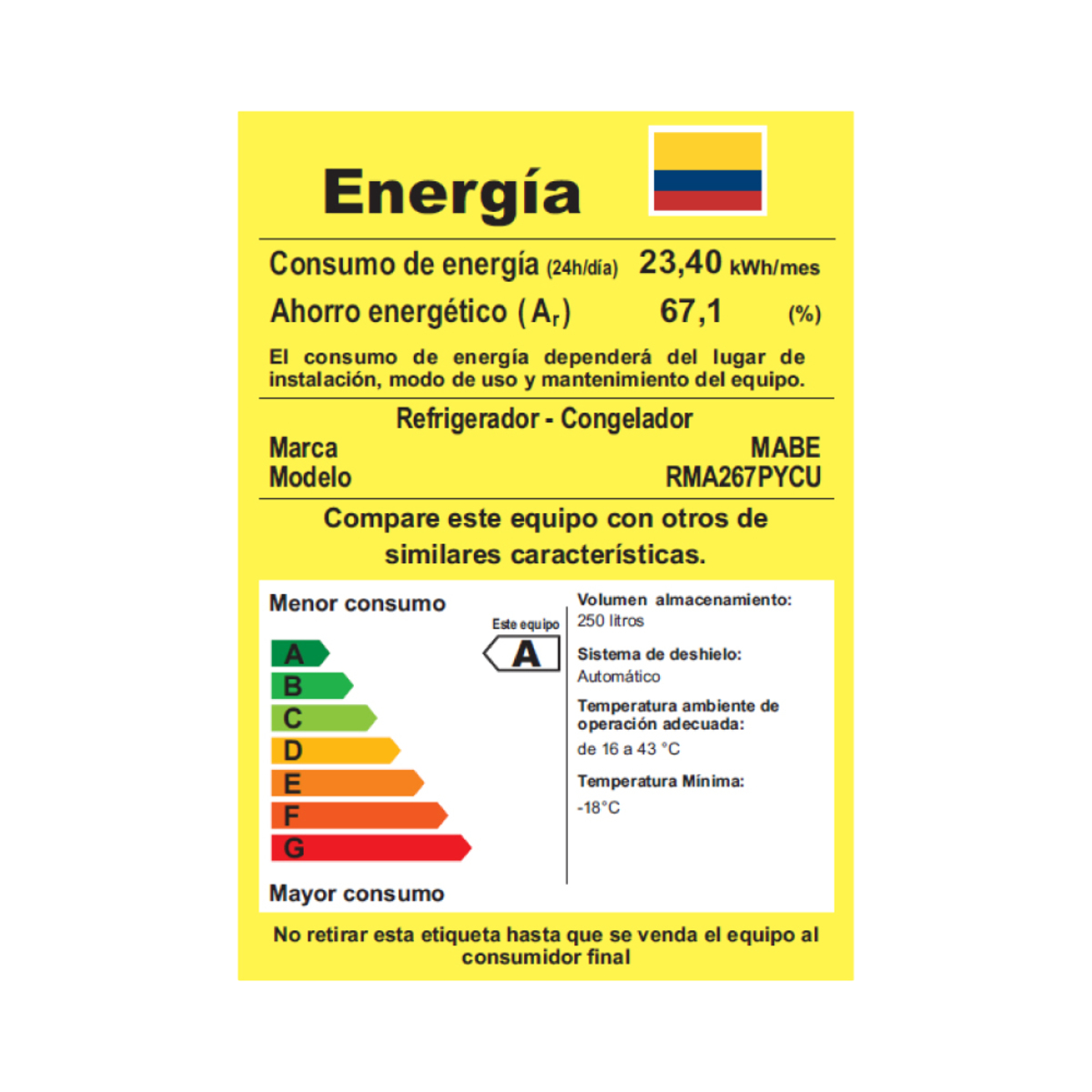 NEVERA MABE RMA267PYCU