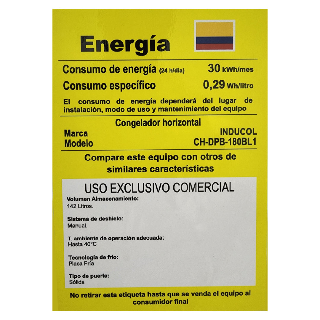 CONGELADOR INDUCOL CH-DPB180 142LT